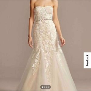 Floral beaded lace and tulle mermaid wedding dress size 8